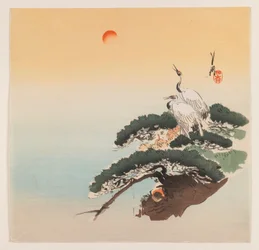 Paar Kraniche auf einem Ast, ca. 1890-1910